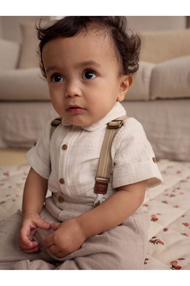 Pamuklu Müslin Kısa Kollu Smart Gömlek Pantolon Askı 3'lü Set - 3