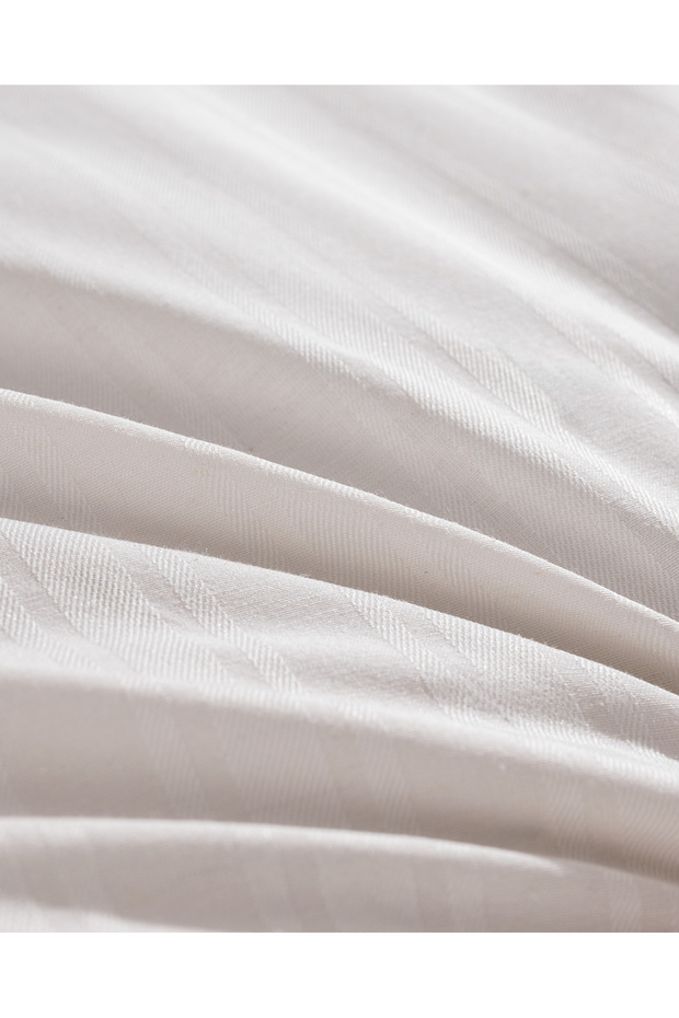 Melicia egyszemélyes pamut csíkos szatén paplanhuzat szett - Ecru - 7