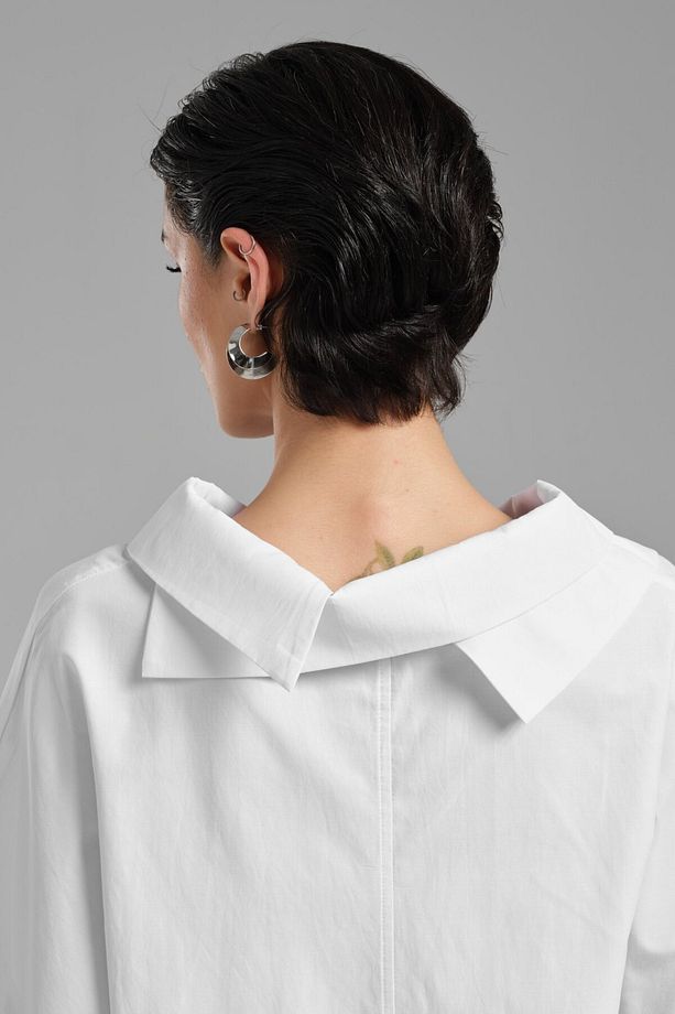 Kadın Dokuma Kumaş Oversize Tasarım Gömlek Bluz - 9