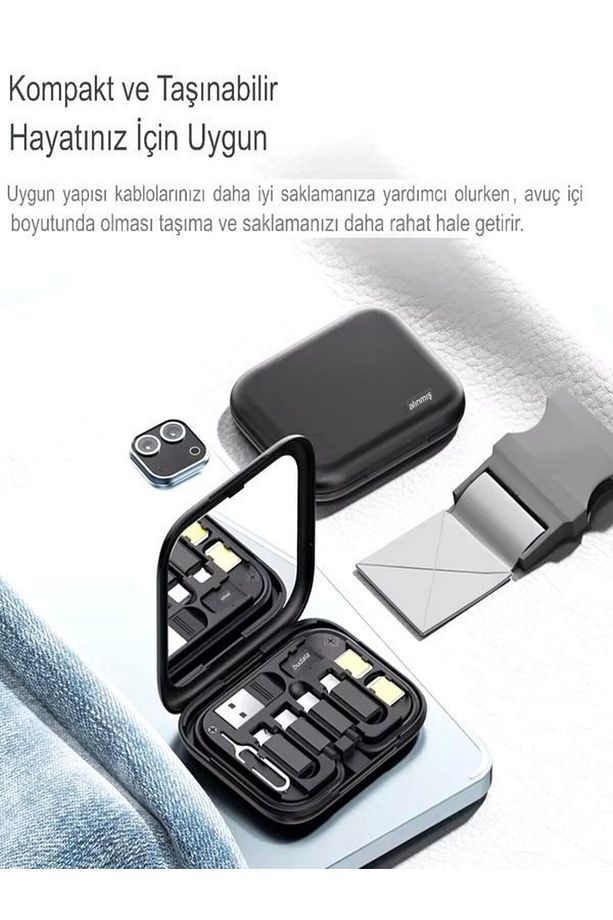 Aynalı, Standlı 8-in-1 Çok Işlevli Seyahat Seti - Type-c, Usb, Micro, Lightning Port Çevirici - 7