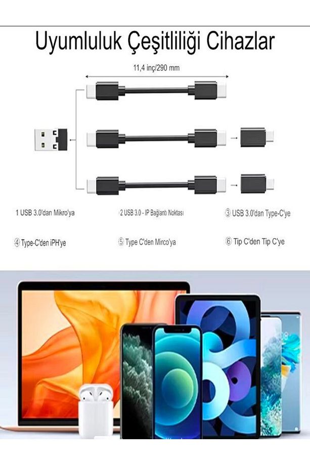 Aynalı, Standlı 8-in-1 Çok Işlevli Seyahat Seti - Type-c, Usb, Micro, Lightning Port Çevirici - 4