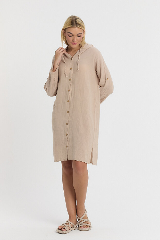 MÜSLİN KAPÜŞONLU TUNİK - 1