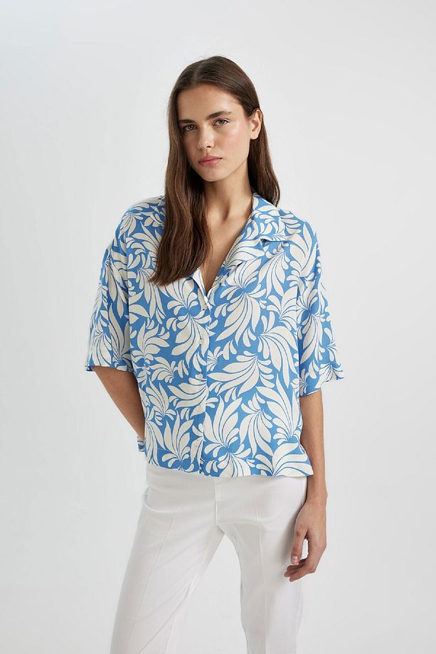 Regular Fit Desenli Pijama Yaka Kısa Kollu Gömlek C3389ax24sm - 3