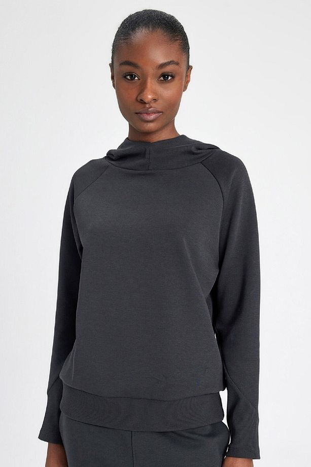 DeFactoFit Standart Fit Kapüşonlu Skuba Dalgıç Kumaş Sporcu Basic Düz Sweatshirt C2290AX24SP - 1