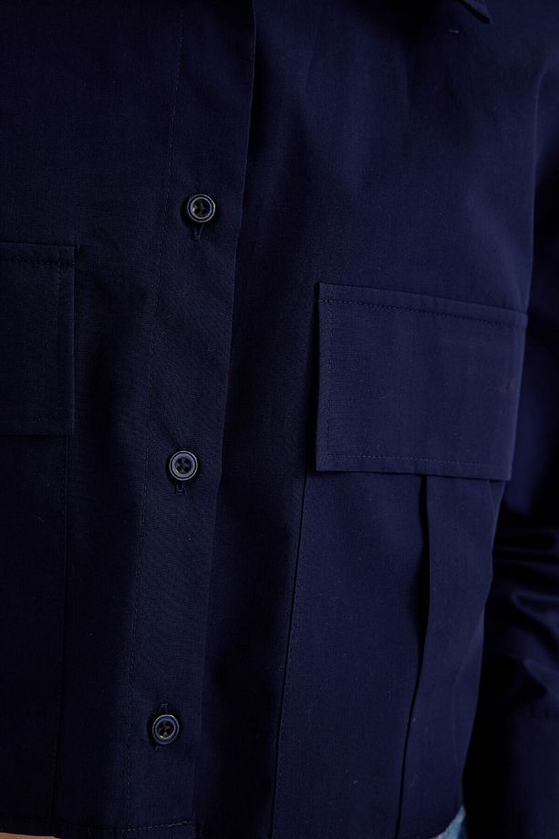 Crop Poplin Basic Düz Uzun Kollu Gömlek C2355ax24sp - 5
