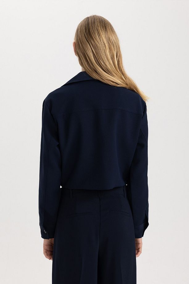 Crop Gömlek Yaka Basic Düz Blazer Ceket C3832AX24SM - 6