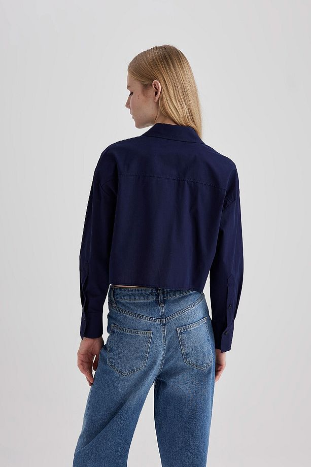 Crop Poplin Basic Düz Uzun Kollu Gömlek C2355ax24sp - 6