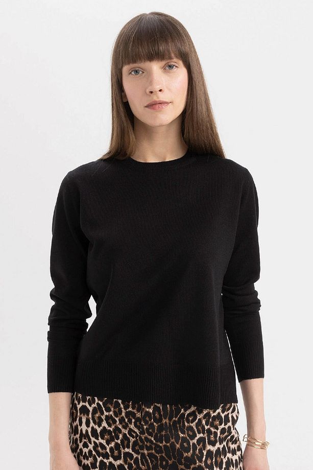 Regular Fit Yumuşak Dokulu Bisiklet Yaka Basic Düz Triko Kazak C0058ax24wn - 1