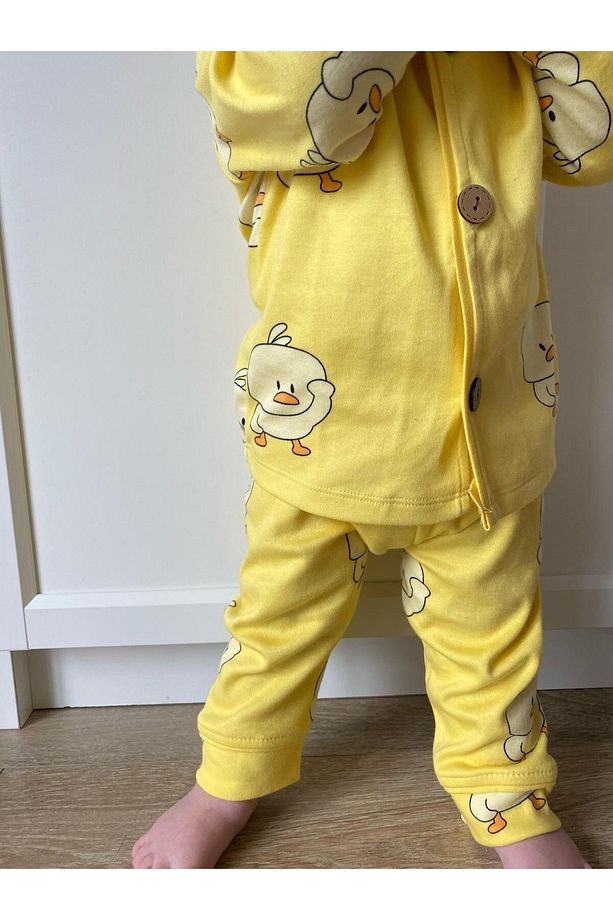 Sevimli Ördek Bebe Yakalı %100 Pamuk Yumuşacık Kumaş 2’li Unisex Pijama Takımı - 3
