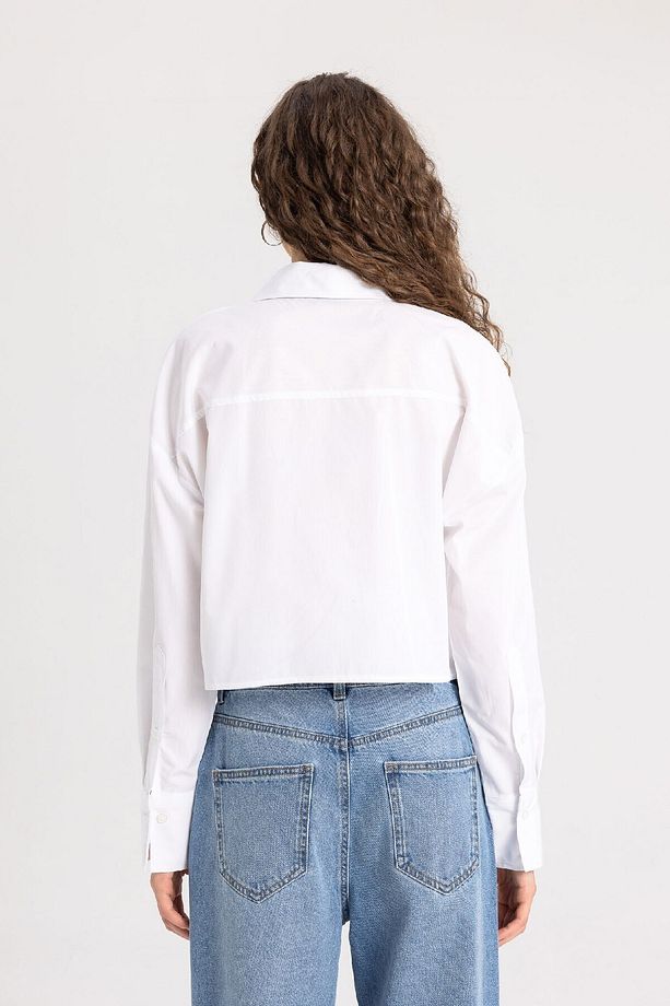Crop Poplin Basic Düz Uzun Kollu Gömlek C2355ax24sp - 6