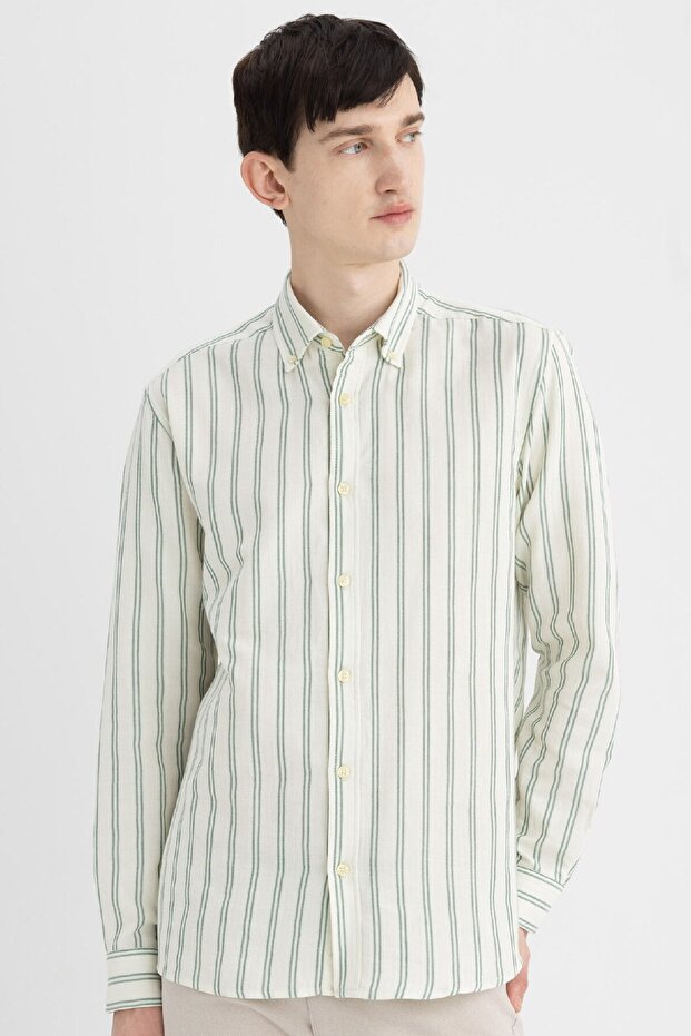 Regular Fit Striped Cotton Long Sleeve Shirt C4371AX24SP