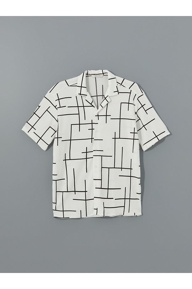Regular Fit Kısa Kollu Desenli Erkek Gömlek - 5