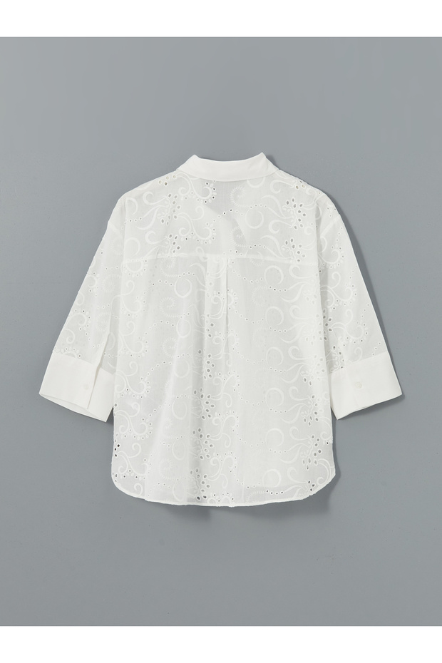 Ajurlu Oversize Kadın Gömlek - 6