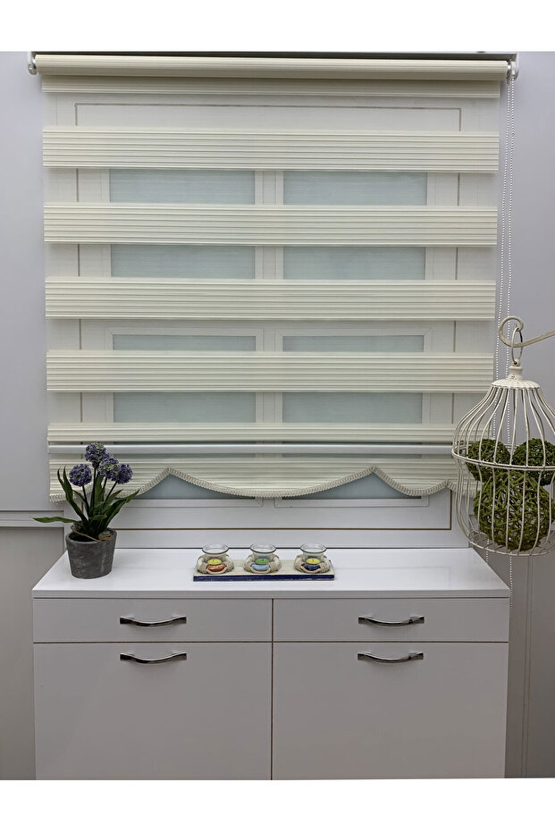 BRİLLANT PLİSELİ ZEBRA PERDE EKRU ETEKLİ - 1