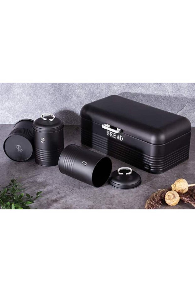 Bread Box and Food Container Set of 4 Matte Black Collection - 3