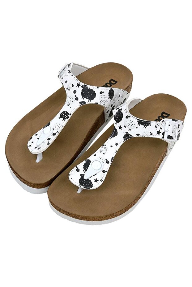 Women's Vegan Leather White Flip Flops - Count Sheeps Design