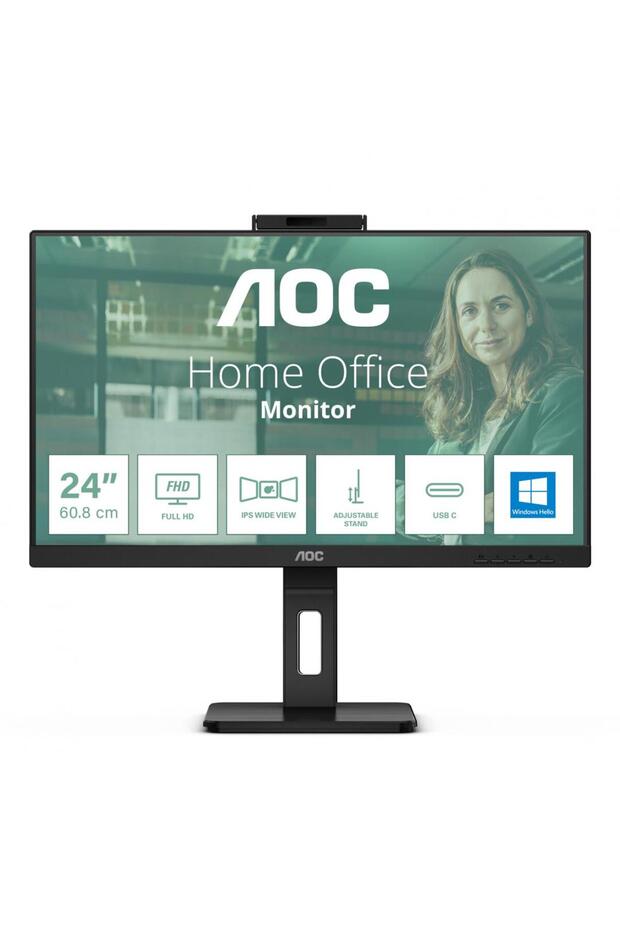 Monitor LED IPS AOC 23.8 inch, Full HD, Display Port, 75 Hz, webcam, USB-C, Negru - 2