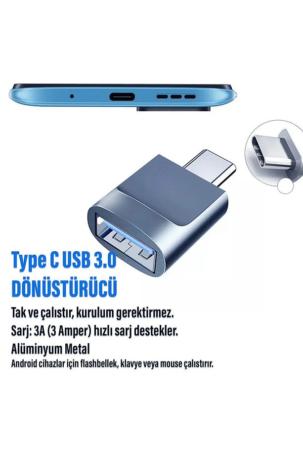 Tüm Type-c Cihazlara Uyumlu Type-c To Usb 3.0 Veri Aktarımı Macbook Flash Bellek Mouse Çevirici - 7