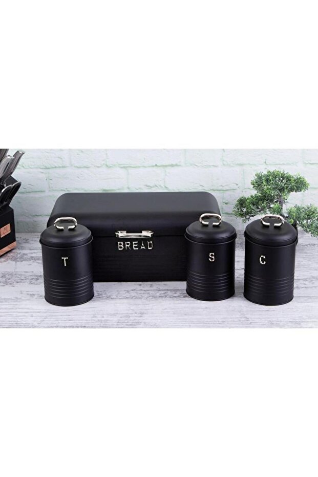 Bread Box and Food Container Set of 4 Matte Black Collection - 5