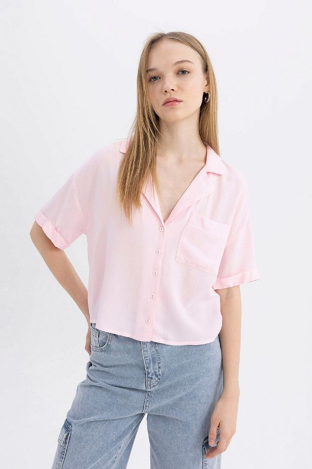Coool Oversize Geniş Kalıp Pijama Yaka Kısa Kollu Gömlek C3751ax24sp - 4