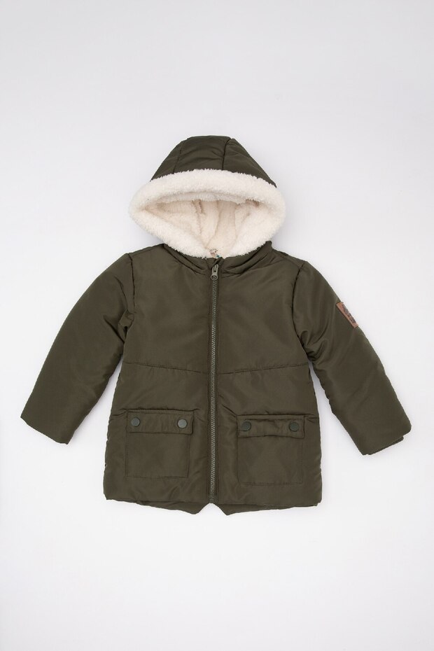 Baby Boy Waterproof Zippered Pocket Plush Lining Hooded Coat A2843A524Wn