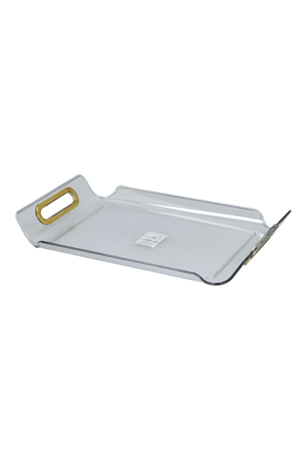 Rectangular Raised Edge Serving Tray with Handle Clear and Gold X-Large Y1K150050-CL - 2