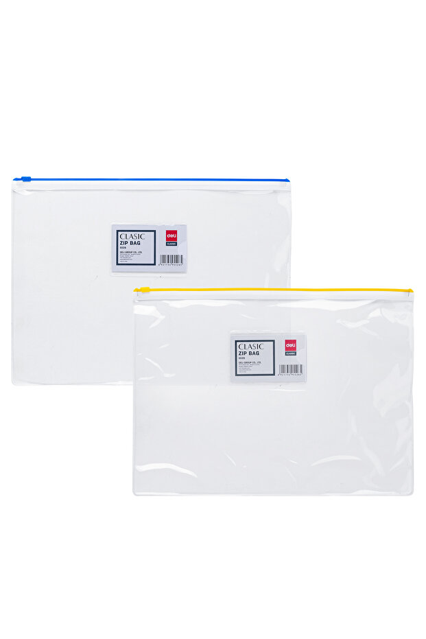 Deli E5526 A4 PVC Zip Bag - Durable & Transparent with Business Card Holder - 1