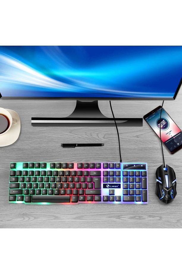 Oyuncu Klavye Oyuncu Mous Set Işıklı Rgbli Gaming Klavye Mous Kablolu Set - 3