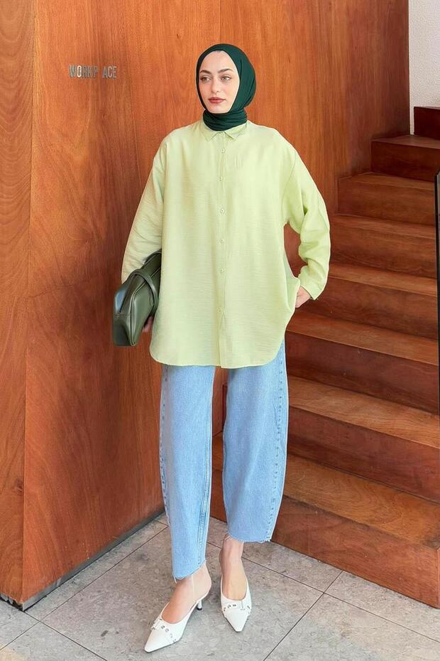 Tree Bark Textured Cotton Hijab Shirt Mint Green