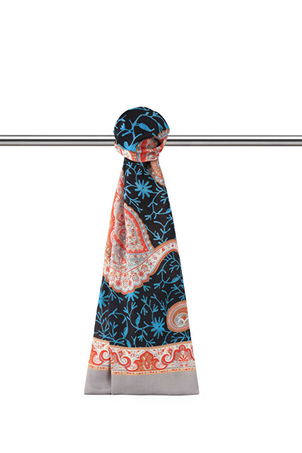 Gray Paisley Pattern Soft Shawl - 1