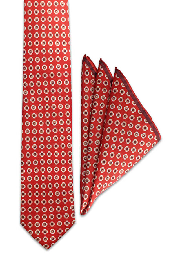 Burgundy Patterned Silk Tie Set - 1