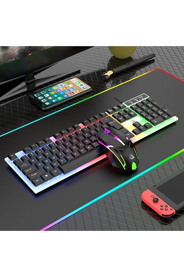 Oyuncu Klavye Oyuncu Mous Set Işıklı Rgbli Gaming Klavye Mous Kablolu Set - 2