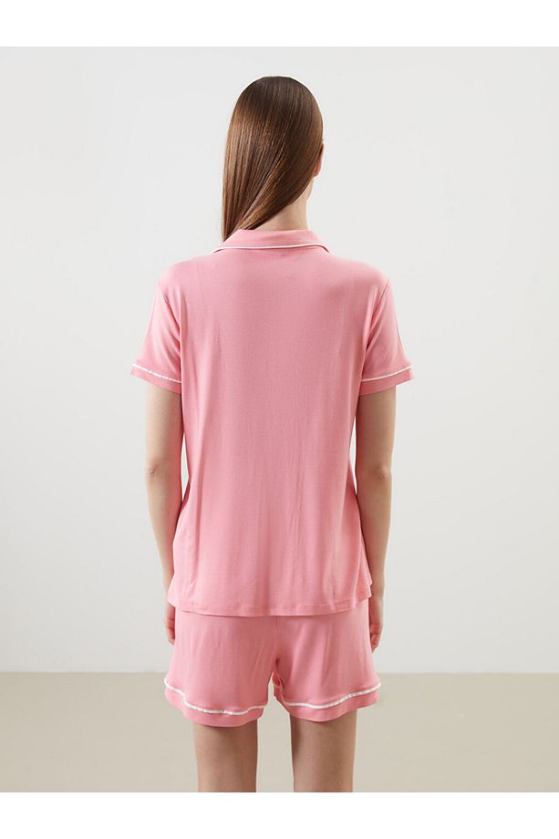 LCW DREAM Pembe Gömlek Yaka Kadın Şortlu Pijama Takımı - 4