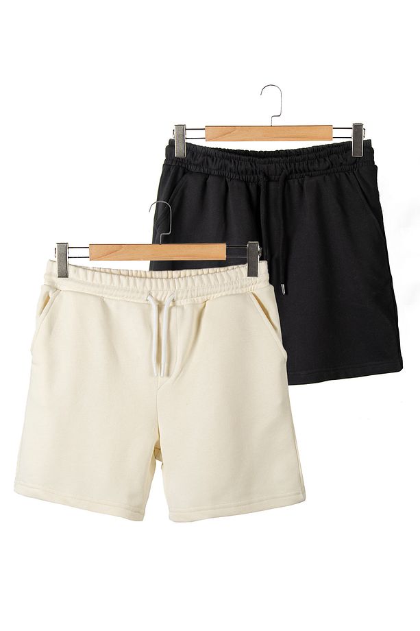 2'li Erkek Siyah - Ekru Basic Regular Fit Şort & Bermuda - 1