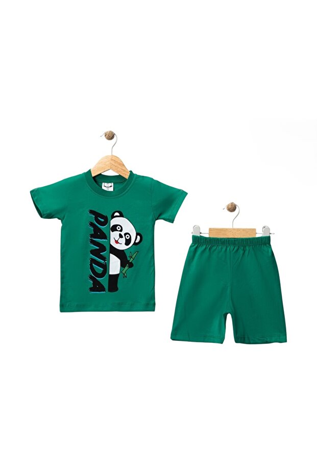 Panda Printed Boys' Shorts Set - Summer T-Shirt and Shorts for Ages 3/6