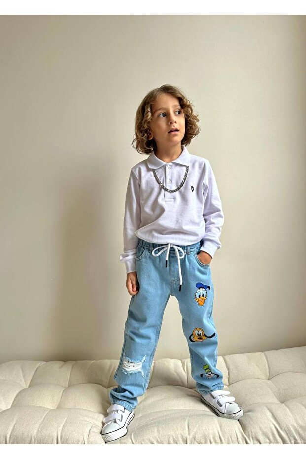 Yigit Boutique Character Printed Boy's Denim Trousers