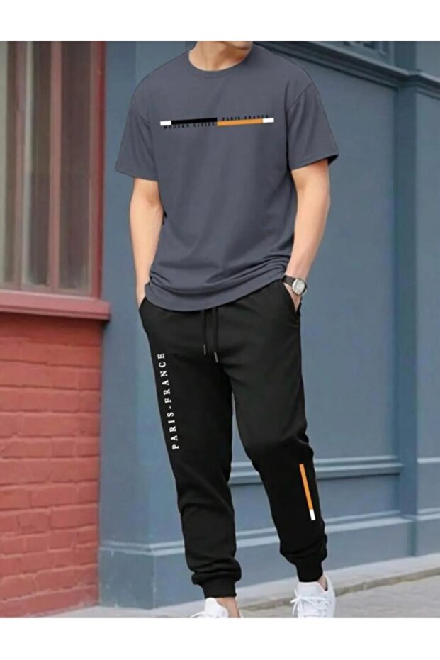 Smoked Oversize Paris Design T-Shirt, Black Jogger and Set