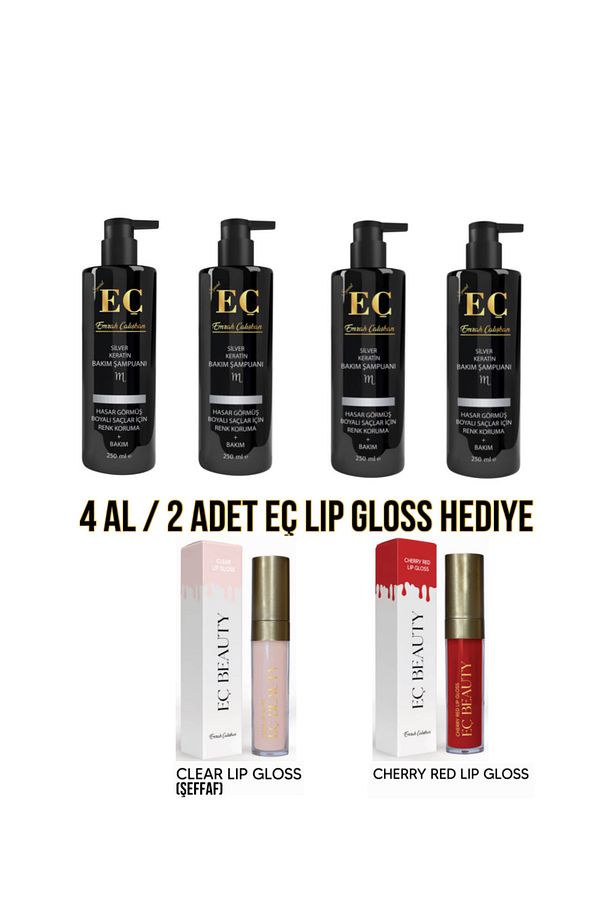 EÇ MOR ŞAMPUAN 4 AL / 2 ADET LIP GLOSS (şeffaf / kırmızı) - 1