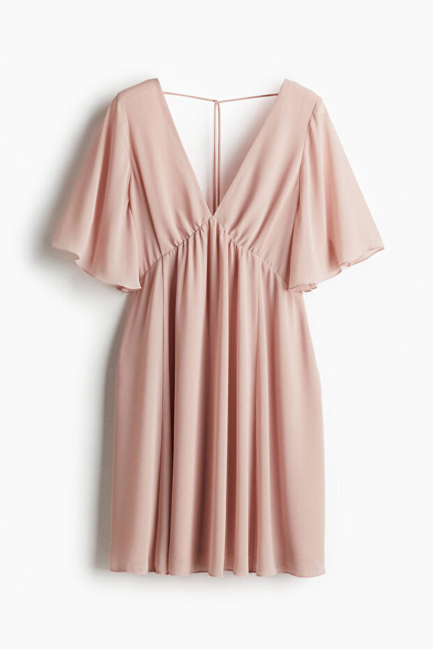 V Yakalı Şifon Elbise - 4