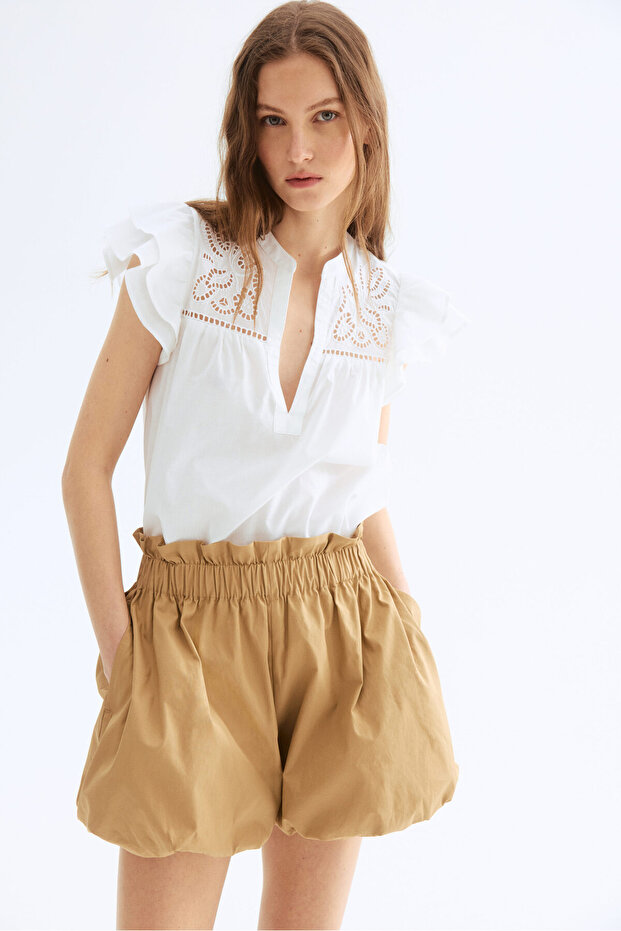 Balon Kesimli Gabardin Şort - 1