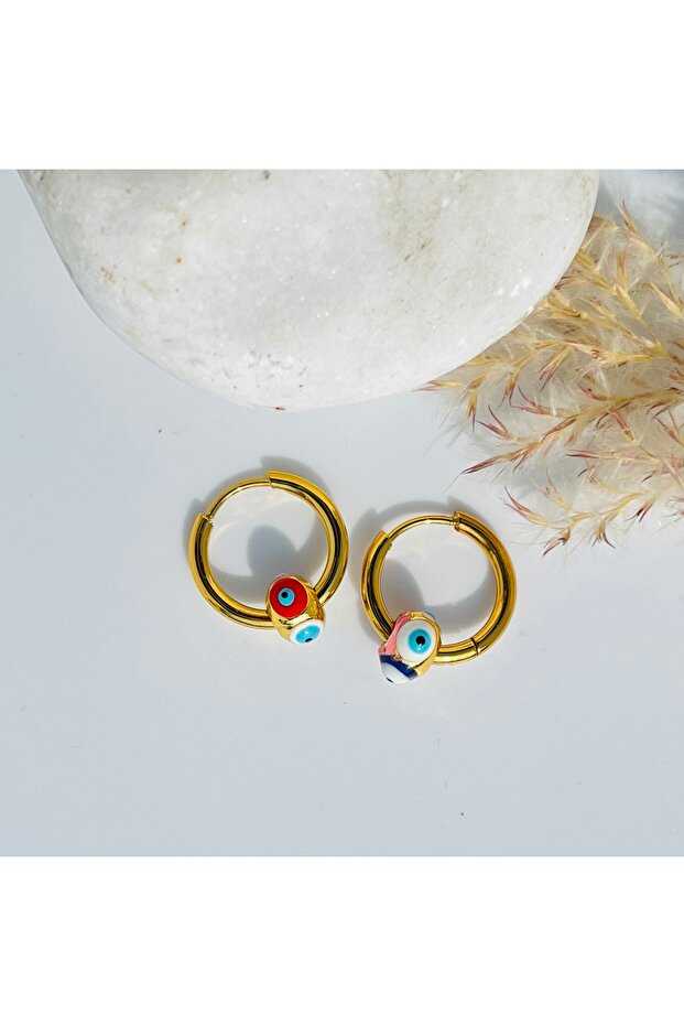 Steel Gold Color Mined Beaded Hook Earrings 12 mm Non-Allergic - Non-Allergic