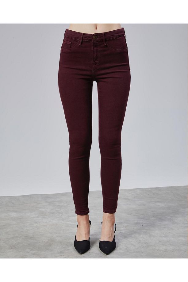 Bordo E.x.t.r.a Skinny Jeans Kot Solmaz Toparlayıcı Jean - 3