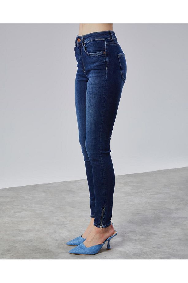 Skinny Likralı Yüksek Bel Paça Fermuar Detaylı Ekstra Esnek Kot Pantolon - 3