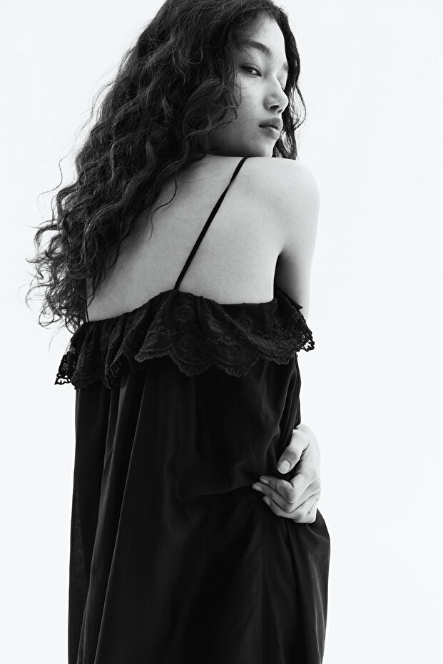 Dantel Şeritli Askılı Elbise - 5