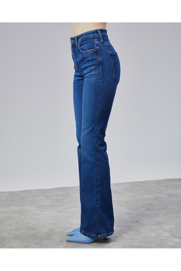 Ispanyol Yüksek Bel Solmaz Mavi Kar Yıkama Kot Pantolon Toparlayıcı Jean - 3