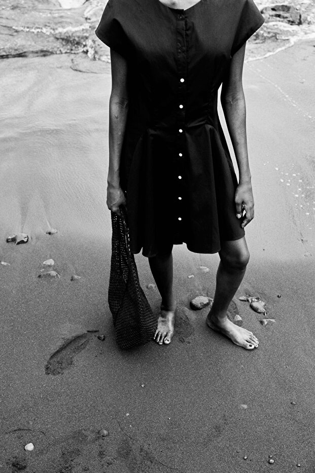 Önü Düğmeli Pamuklu Elbise - 2