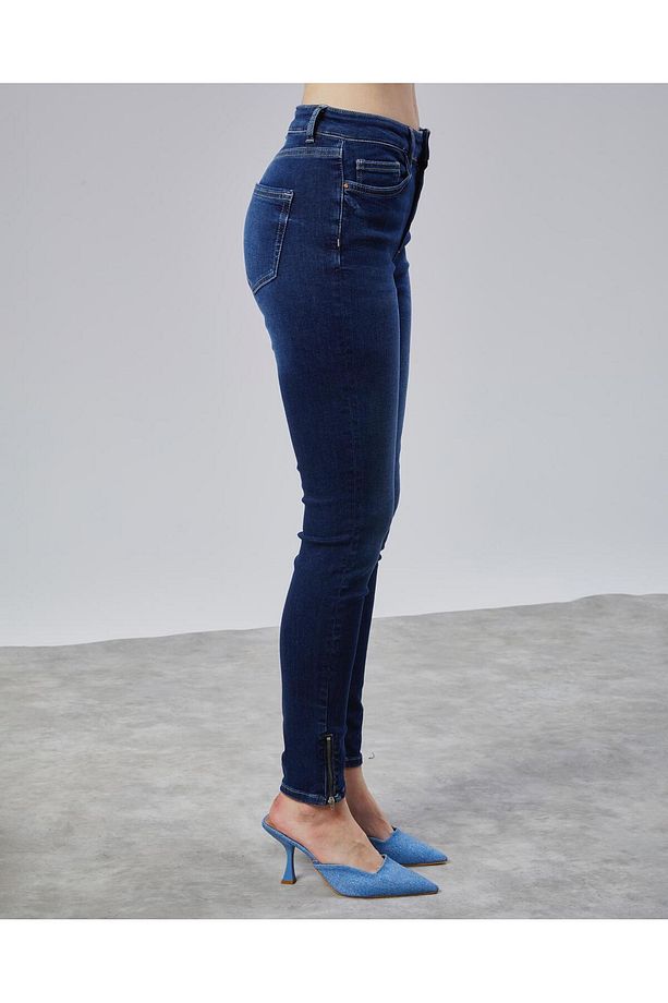 Skinny Likralı Yüksek Bel Paça Fermuar Detaylı Ekstra Esnek Kot Pantolon - 7