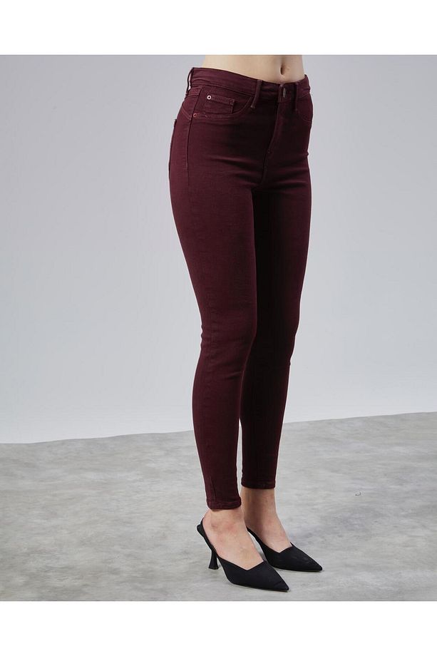 Bordo E.x.t.r.a Skinny Jeans Kot Solmaz Toparlayıcı Jean - 5
