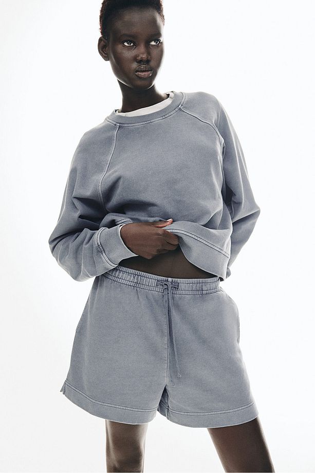 Pamuklu Yıkanmış Sweatshirt Şort - 1