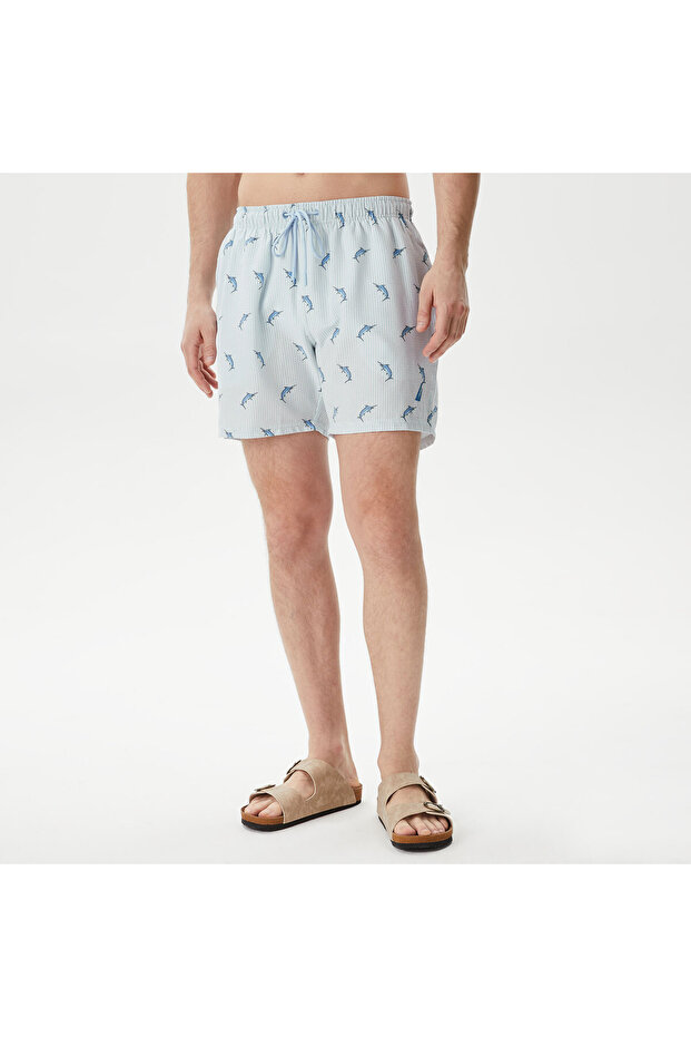 Erkek Mavi Standart Fit Mayo Şort - 3